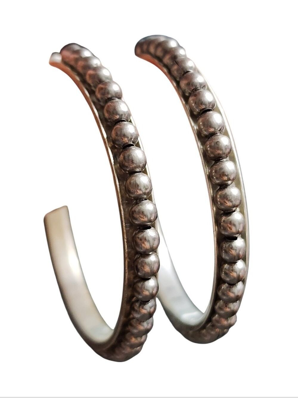 Silvertone Beaded Hoop Earrings